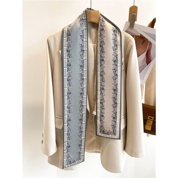 2/$30 Elegant Beige Gray Black Satin Neutral Sided Printing Silk Scarf - Picture 1 of 10